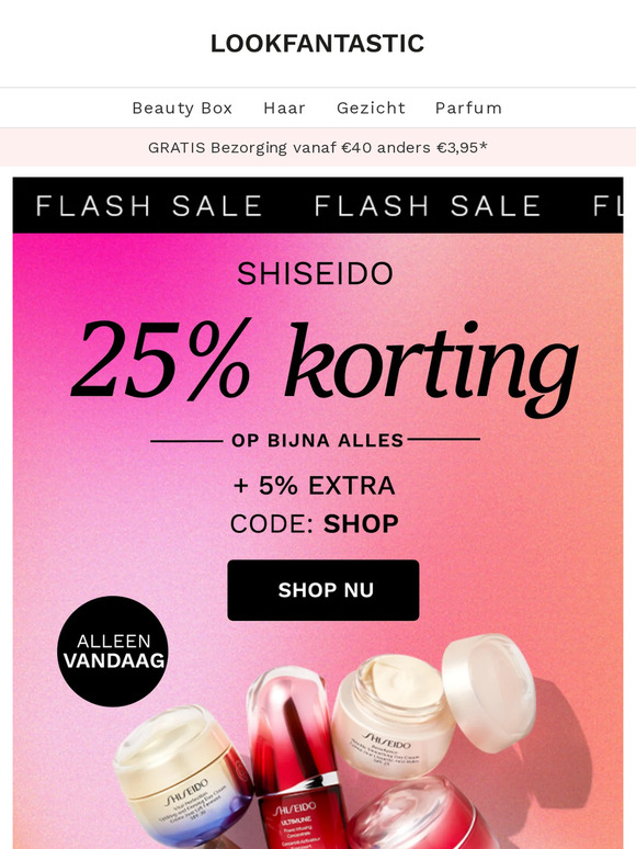 Shiseido: tot 25% + 5% extra korting
