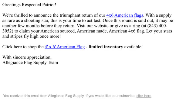 Allegiance Flag Supply: The 4x6 American Flag is Back - But Hurry ...