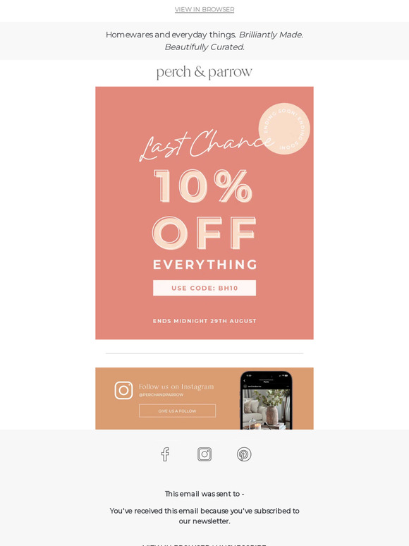 LAST CHANCE: 10% off everything ends soon'