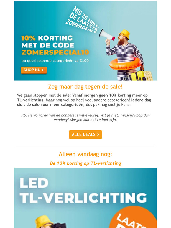 Elke dag minder deals - Alleen vandaag nog -10% op LED TL lampen