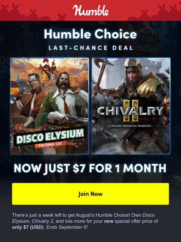 August's Humble Choice bundle: Get Disco Elysium: The Final Cut, Chivalry 2  and more for under $12