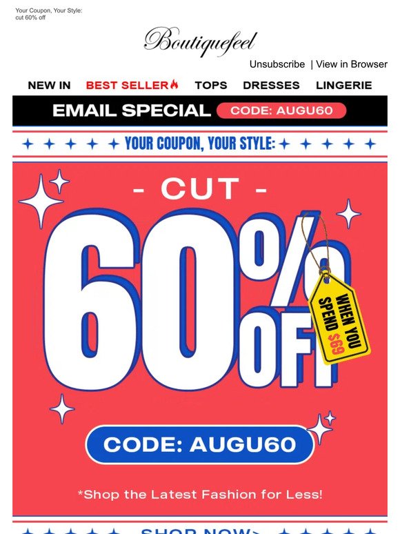 📢Your Coupon, Your Style: cut 60% off