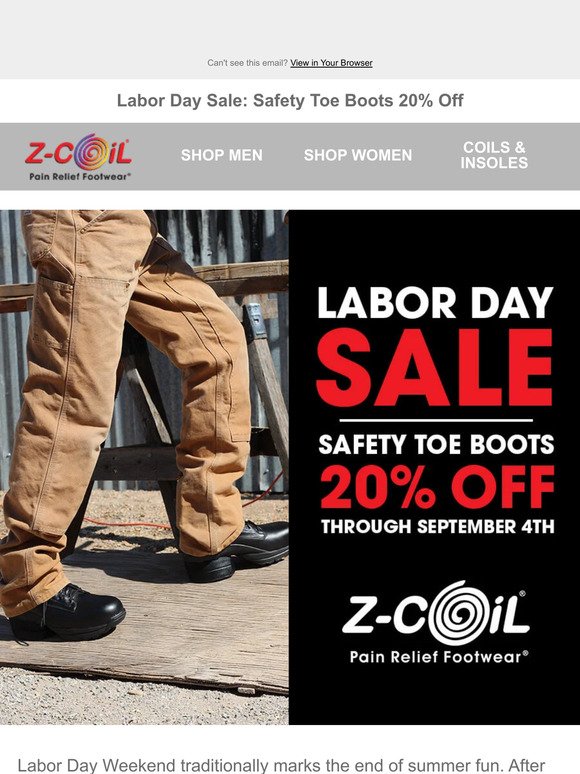 Labor Day Special: Get 20% Off on Safety Toe Boots