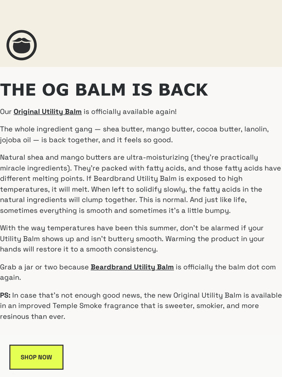 Beardbrand Original Utility Balm is officially back Milled