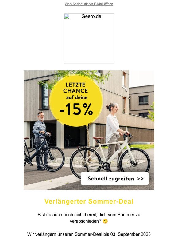 15% auf alle Geero 2 E-Bikes ☀️ verlängert bis Sonntag!