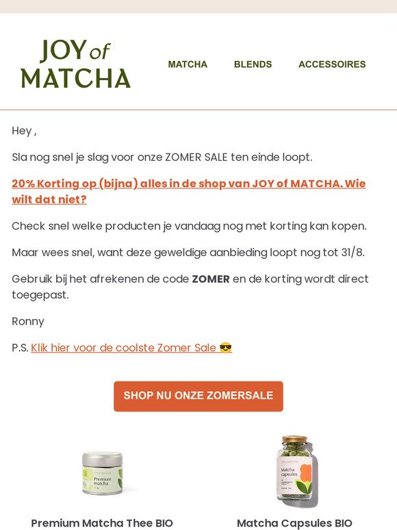 Refresh met Matcha - 20% Korting eindigt op 31/8 💚