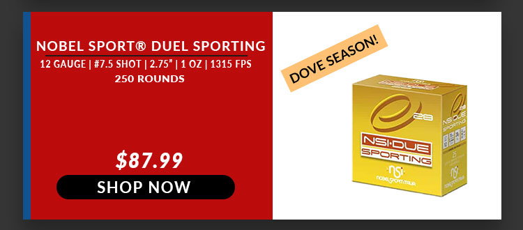 Nobel Sport – Due Sporting 5% Antimony – 12 Gauge – #7.5 Shot – 2.75″ – 1 oz. – 1315 FPS