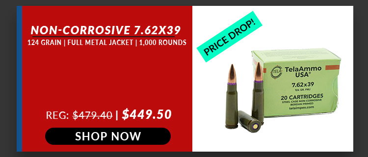 TelaAmmo – 7.62×39 – 124 Grain – FMJ + US Palm – Magazine – Polymer – Steel Latch – AK-47
