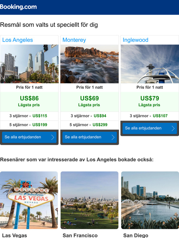 Uppdatering om priserna i Los Angeles och Monterey