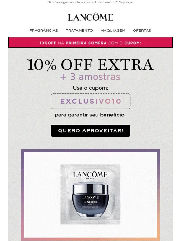 EXCLUSIVA: +10%OFF extra + 3 AMOSTRAS em TODAS AS COMPRAS!