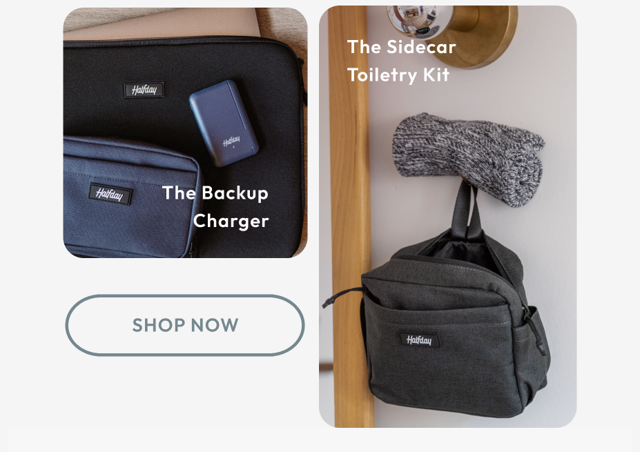 The Backup Charger and Sidecar Toiletry Kit