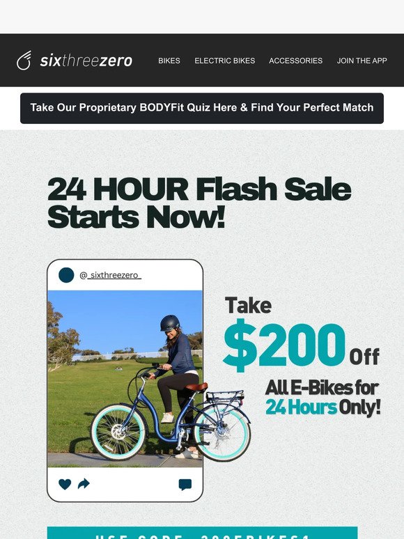 $200 OFF ALL E-Bikes: 24 HRS