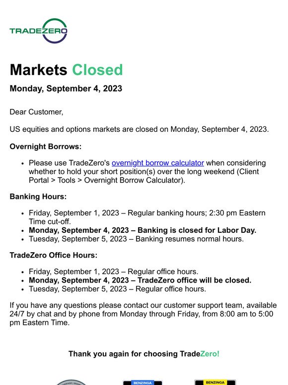 Markets Closed: Labor Day