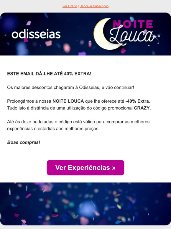 SÓ HOJE ⏰ Experiências até -40% EXTRA!
