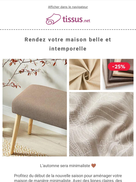-25 % sur les tissus déco minimalistes