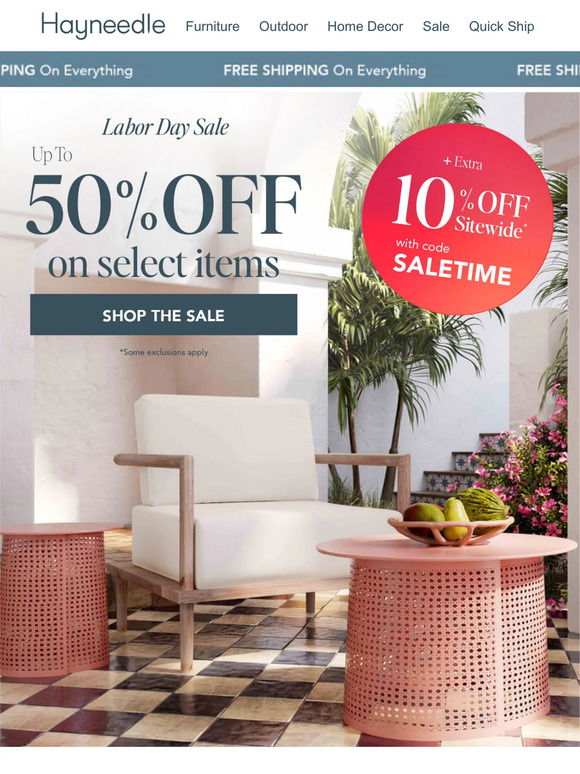Up to 50% off furniture + EXTRA 10% off