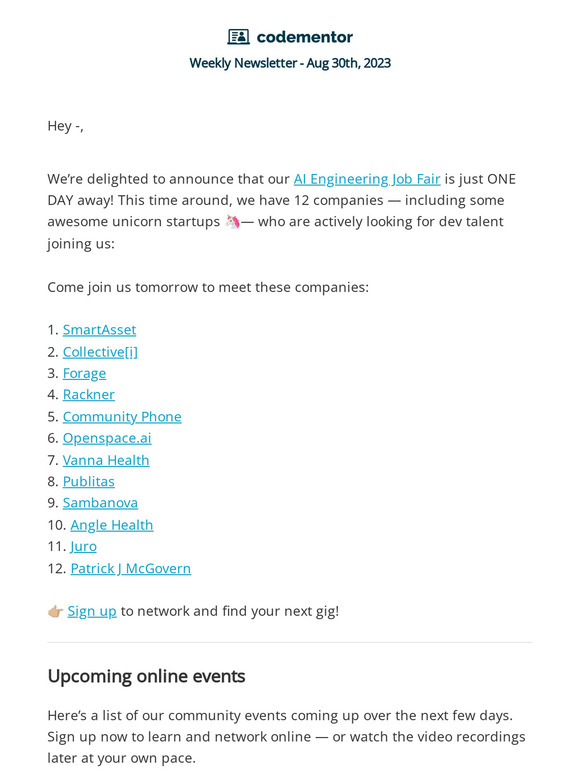 12 startups will be at our job fair tomorrow — Register NOW!