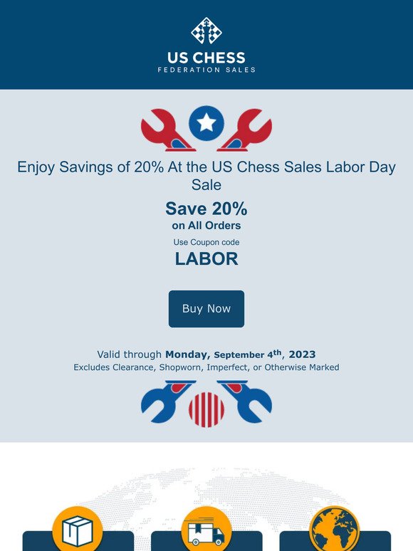 Enjoy Savings of 20% At the US Chess Sales Labor Day Sale