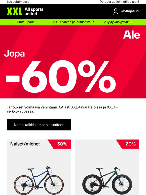 XXL ALE vielä tämän viikon! Tarjoukset jopa -60%