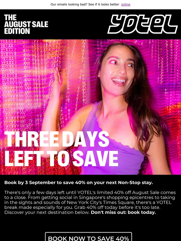 YOTEL's 40% Off August Sale Ends Soon
