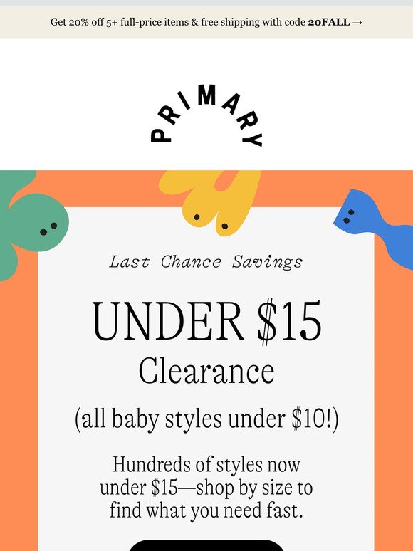 UNDER $15 CLEARANCE: Shop by size! ➡