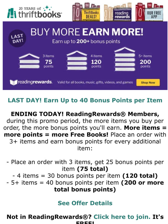 Last Day to Earn Up To 40 Bonus Points per Item