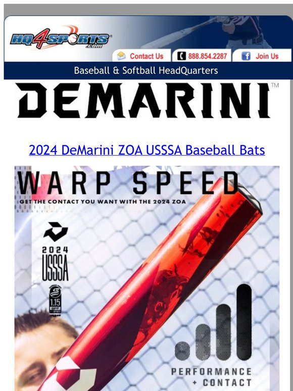 2024 DeMarini ZOA USSSA Baseball Bats + NEW Wilson Pro A2000 & A2K Game Models Available NOW! Free 2nd Day Air ✈️