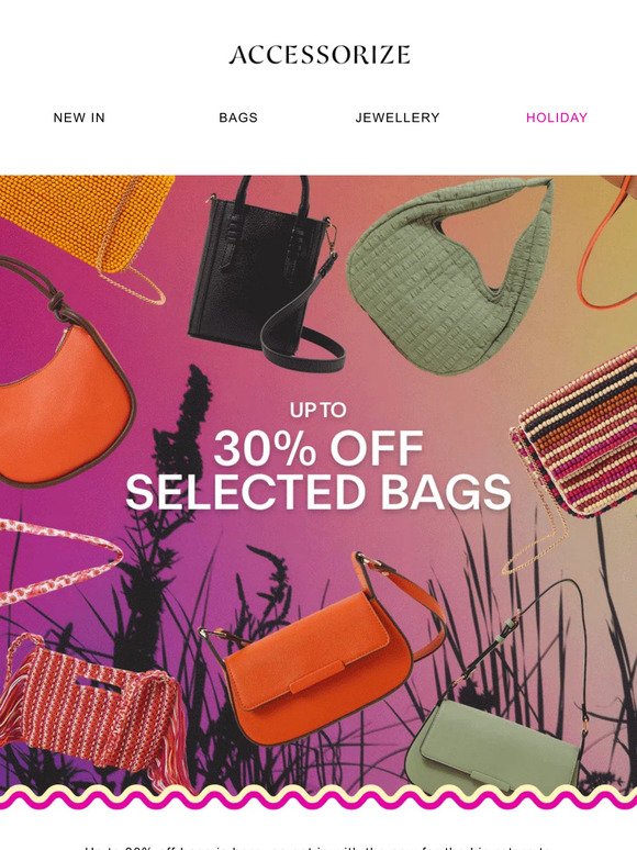 Up to 30% off bags in time to get back to it!