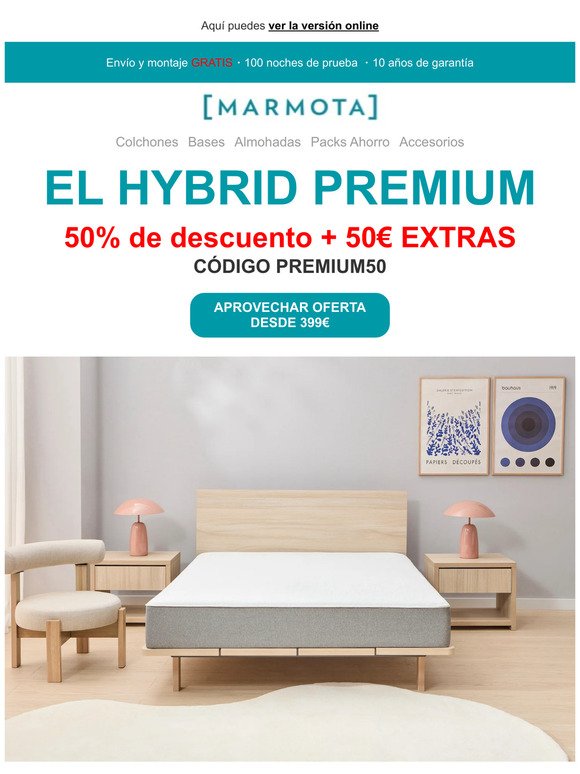 Pack colchón Marmota Live + Tapibase + Almohada Premium + Envío gratis