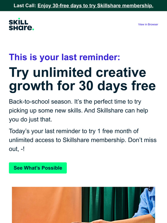 Last Reminder: 1 Free Month to Learn New Skills
