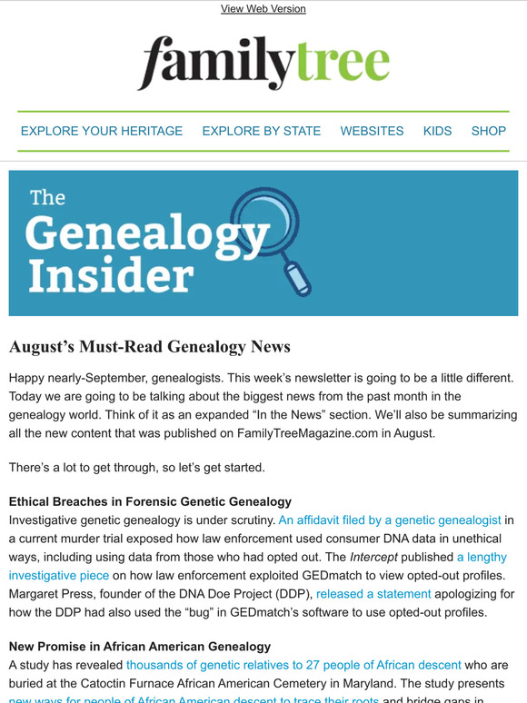 Family Tree Magazine: The Genealogy Insider: August’s Must-Read ...