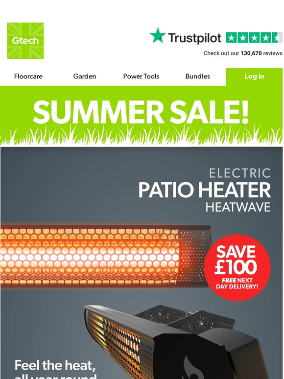 Gtech Online Enjoy £100 off the Electric Heatwave Patio Heater Milled