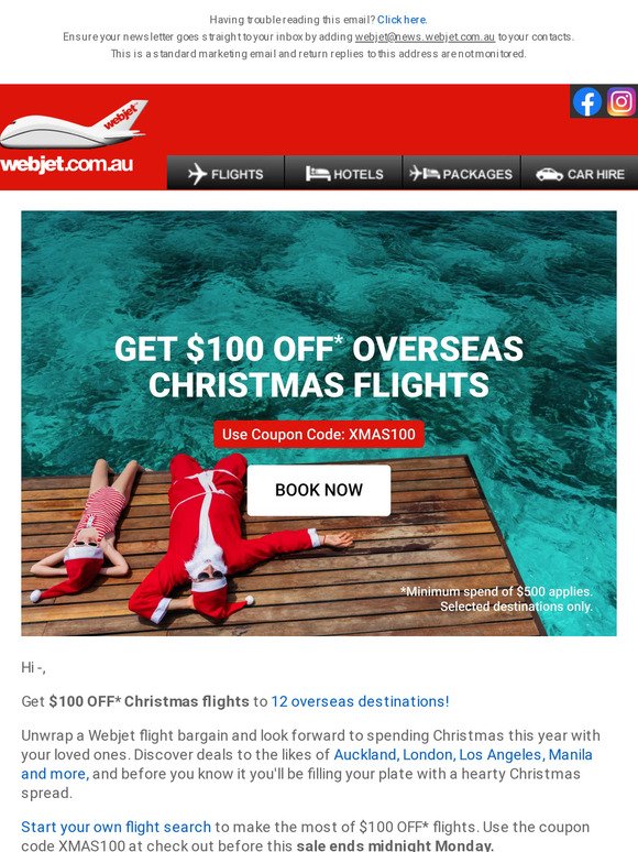 Get $100 OFF Christmas flights 🎄