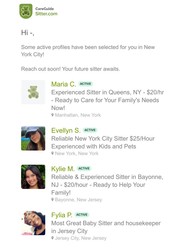 —, 5 new sitters have been selected for you in New York City