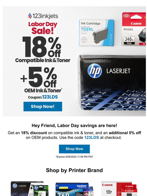 Labor Day Bonus: 18% Off Compatible Ink + 5% Off OEMs