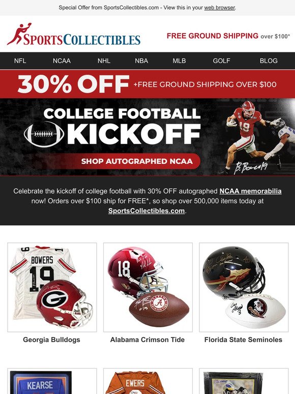 Save 30% on College FB Kickoff Collectibles & New Arrivals