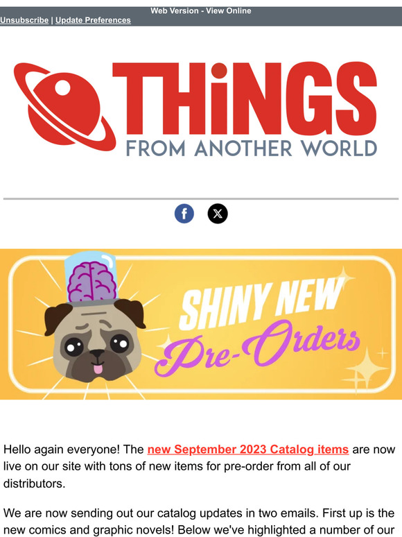 Things From Another World September Catalog Comics and Graphic Novels