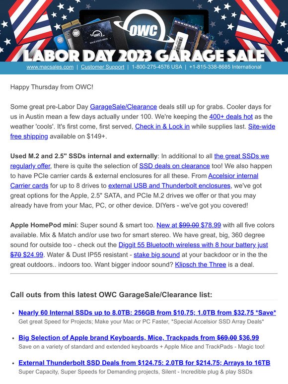 😎 OWC Labor Day GarageSale/Clearance is cranking! 400+ Deals, Hot! 🔥