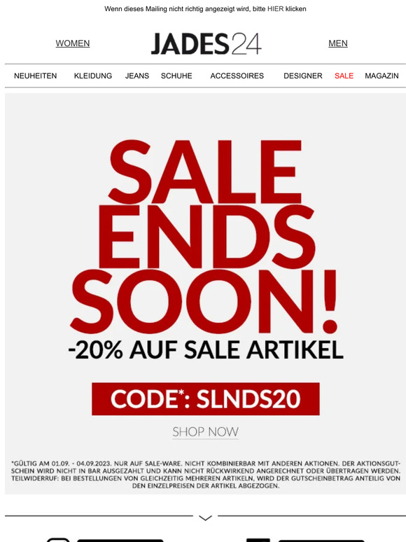Hi Kunde, -20% EXTRA // AUF SALE ARTIKEL // CODE: SLND20 // SHOP NOW