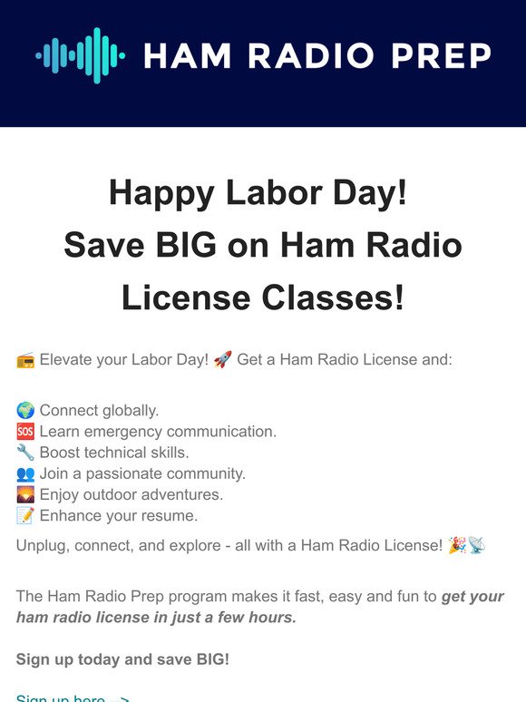 Labor Day Sale - Ham Radio Classes!