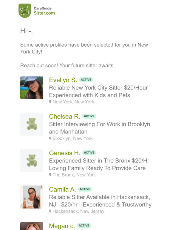 —, 5 new sitters have been selected for you in New York City