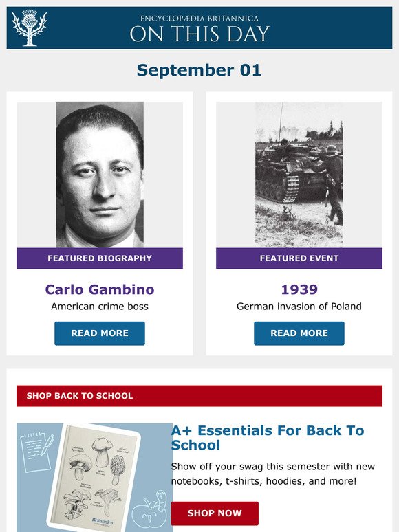 German invasion of Poland, Carlo Gambino is featured, and more from Britannica