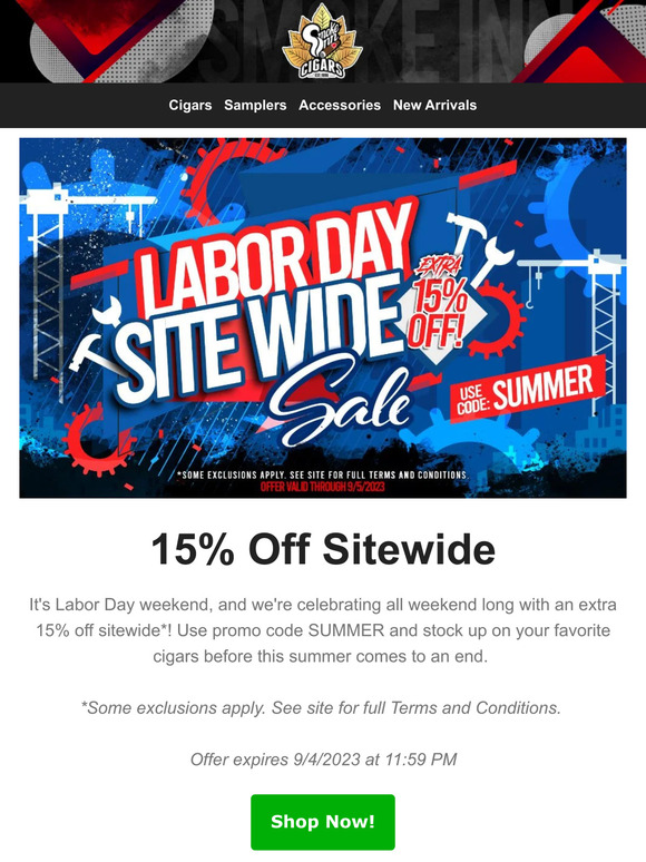 15% Off Sitewide - Labor Day Weekend