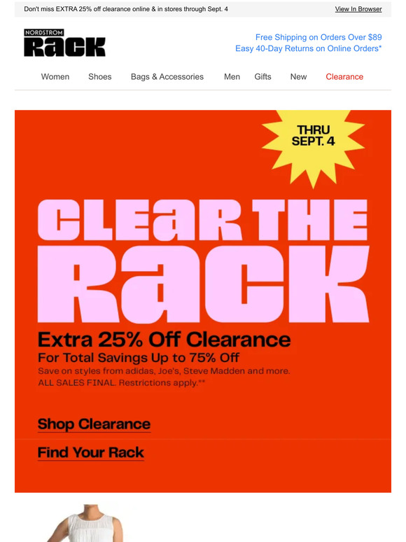 Nordstrom Rack: Up to 75% Off Clear the Rack Sale = BIG Savings on Shoes,  Clothing & More