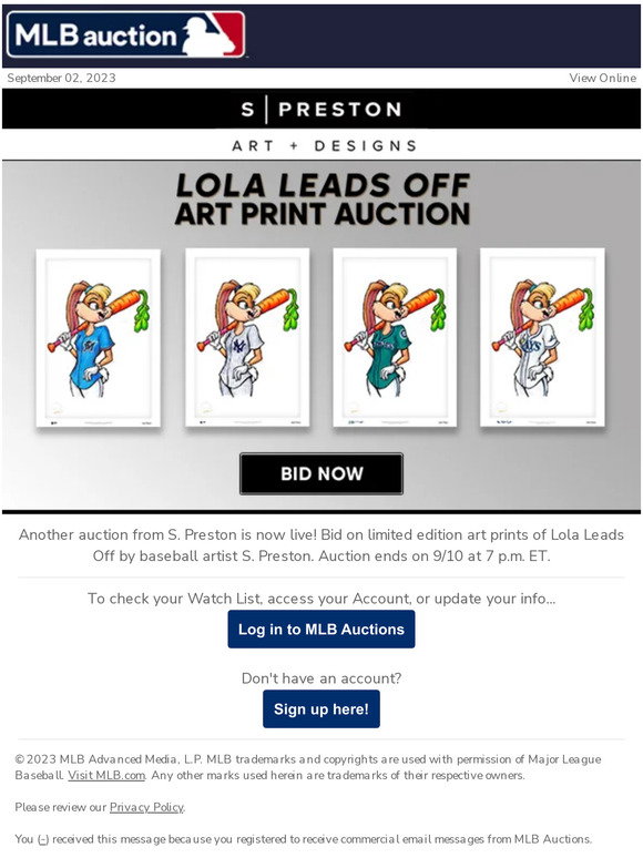 MLB: A new S Preston auction is now live! Bid on Lola art prints | Milled