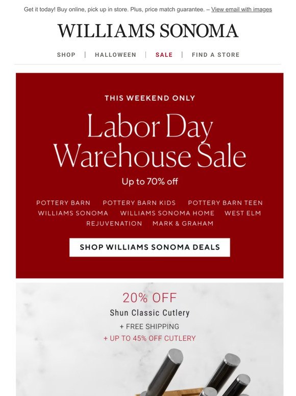 Labor Day Warehouse Sale: great deals from Shun, Breville, All-Clad, & more