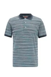 Missoni Men's Contrast Collar Striped Polo Shirt Blue - New S23 Collection
