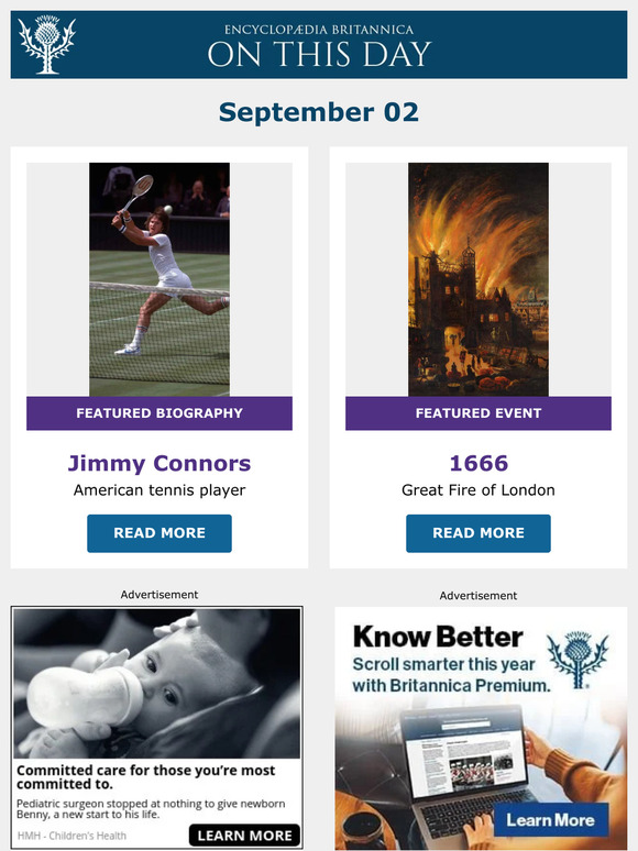 Great Fire of London , Jimmy Connors is featured, and more from Britannica
