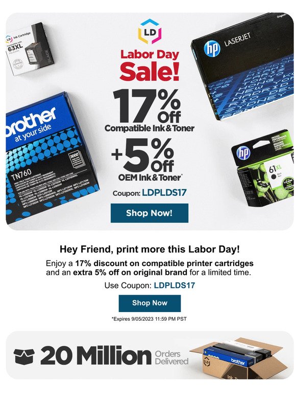 🎁 Labor Day Weekend Deal: 17% Off Compatible, 5% Off OEM Ink