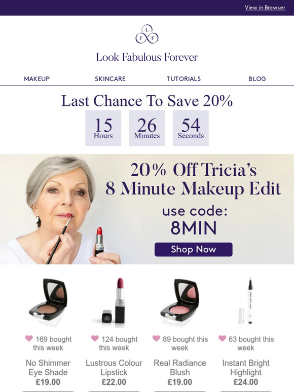 Last Chance: 20% Off Tricia’s 8 Minute Makeup